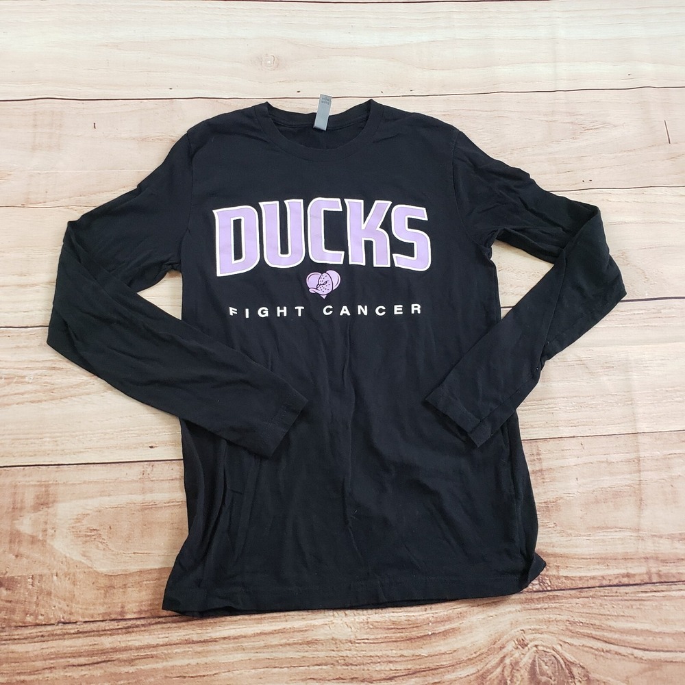 Anaheim Ducks‎ Shirt Womens Extra Small Black Purple Hockey Fight Cancer Ladies